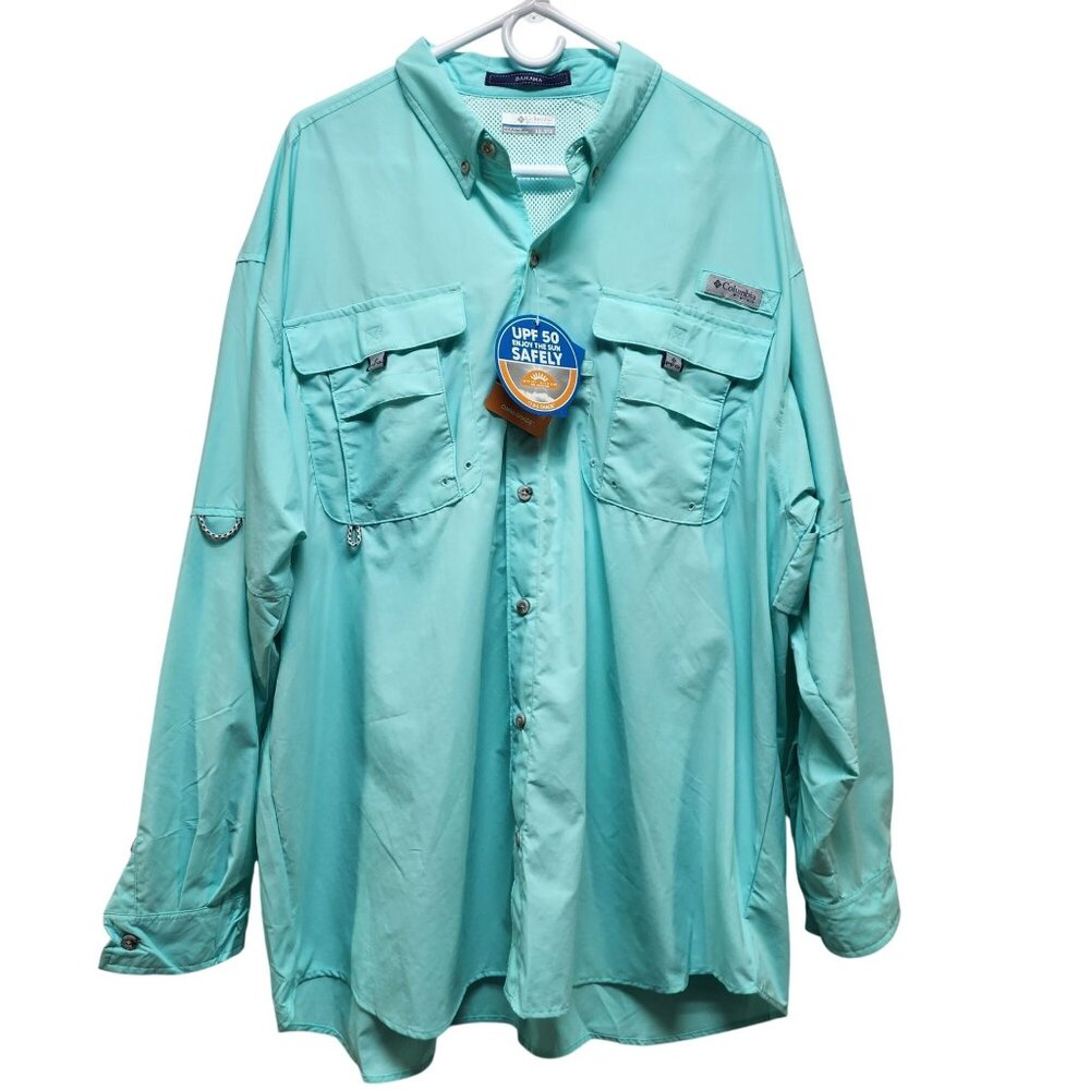 Columbia mens PFG Bahama II UPF 50 Long Sleeve Fishing Shirt Size XXL Mint Green